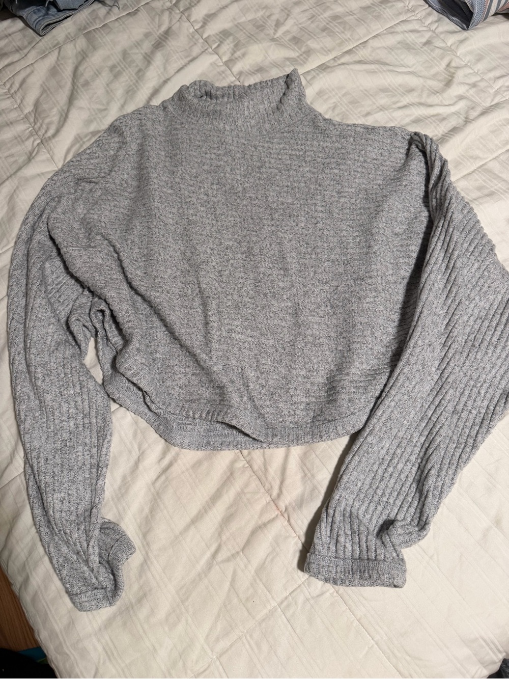 Pilcro Heather Gray Cropped Mockneck Sweater